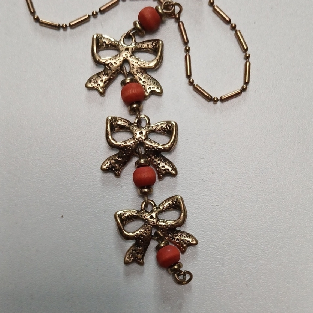 Free People Gold and Orange Red Bow Necklace - Picture 3 of 4